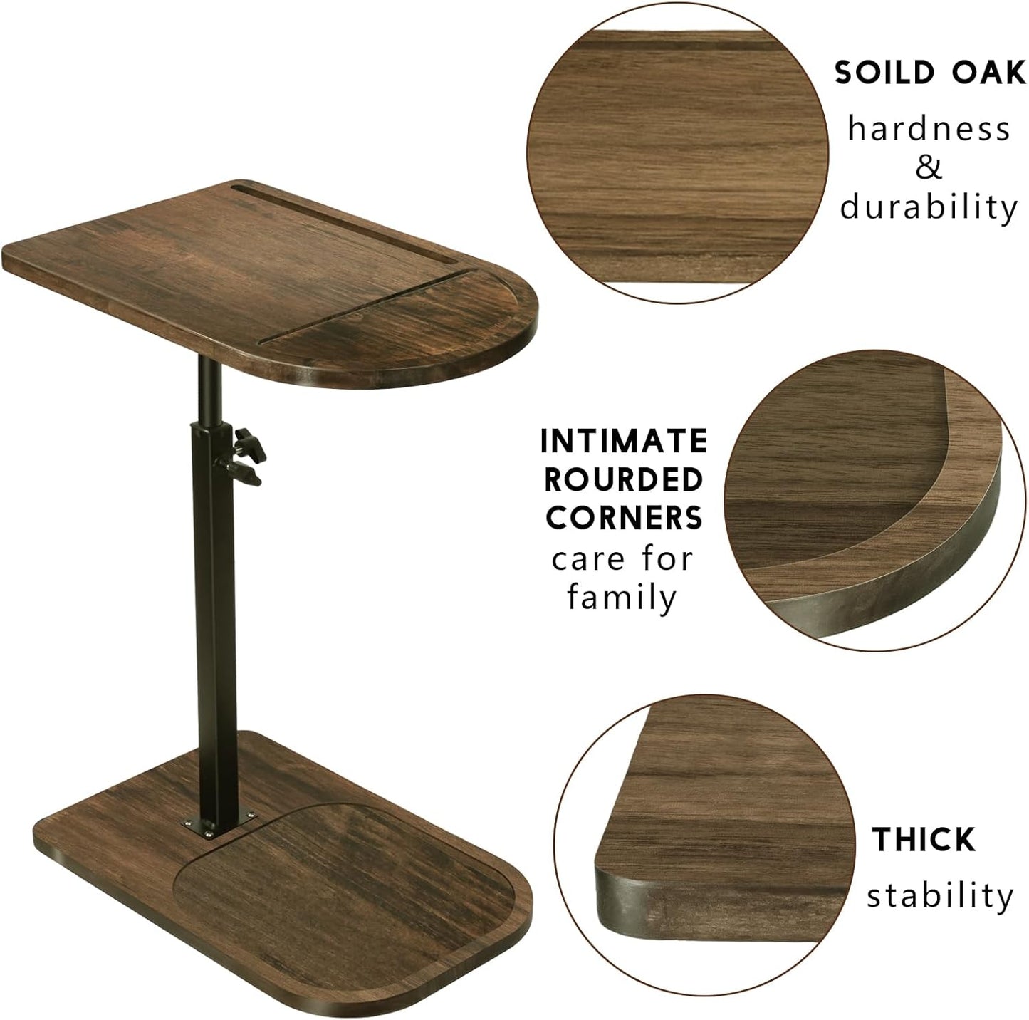 Adjustable/360 Side Table Sofa Tray for Couch - Swivel TV Tray Tables with Phone & Tablet Slot, Small Spaces Snack