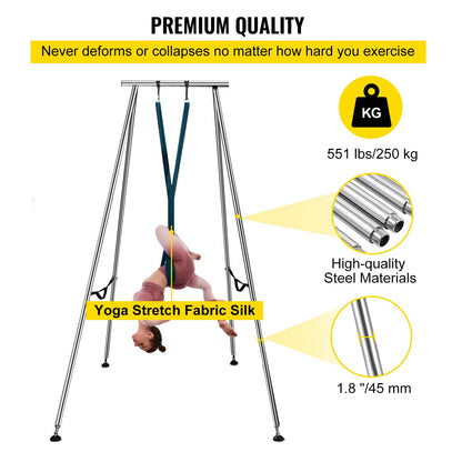 Happybuy Yoga Sling Inversion 9.6 FT Height Inversion Yoga Swing Stand Max Capacity 551lbs/250kg Aerial Yoga Frame with 236in/6m Yoga Swing Inversion Sling Body Bundle Safety Belts Green