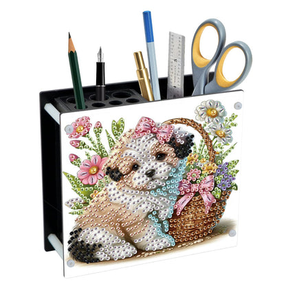 JISHSHAY Diamond Art Pen Holder Dog Diamond Painting Pencil Holder Animal Gem Art Penholder Gem Painting Pen Organizer Mosaic Kits for Adults Embroidery Kit Pencil Organizer, Contains 12 Slots