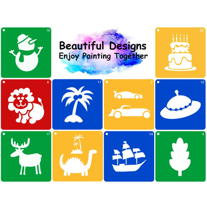 20 Pieces Stencils for Kids with 5 PCS Scratch Paper, 8 x 8 Inch Large Stencils Washable Craft Fun Chalk Template for Boys and Girls to Learn Painting