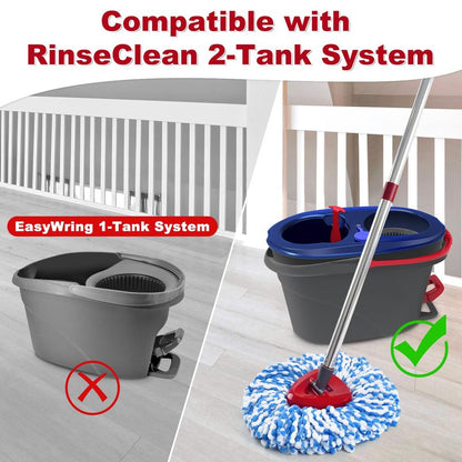 Spin Mop Handle,Mop Heads Replacements,Scrubber Mop Head and Mop Base Combo Set Compatible with Ocedar RinseClean 2-Tank Spin Mop,Mop Replace Head and Scrub Brush Set for Multi-Surface Hard Floor