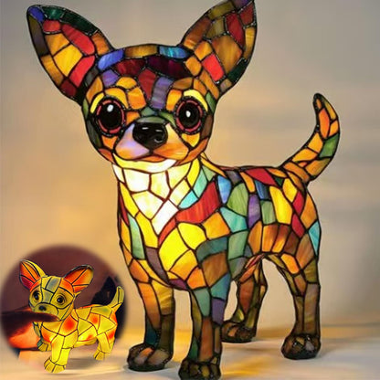 Neioaas Chihuahua Lamps - Retro Dogs Stained Resin Tabletop Night Light, Dog Series Art Night Light, 3D Cute Pet Dogs Themed Lamp LED Table Lamps, Fun for Dog Lovers