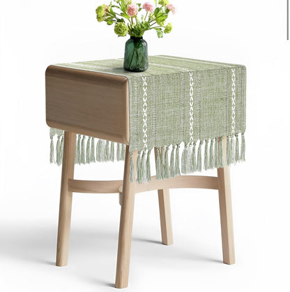 15.7 36 inch, Summer Boho Table Runner Short x Spring Sage Green Coffee Table Cover, Green Linen Small Table Cloth