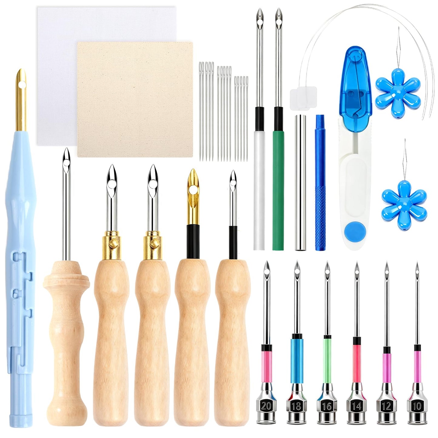 AUGSUN 39Pcs Punch Needle Embroidery Kit, Punch Needle Accessories Set Include Monk's Cloth Cross Stitch Fabric Adjustable Punch Tool for Handicraft Gifts Embroidery DIY Crafting Activity