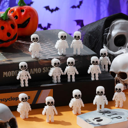 VioraWhite 50 Pcs Halloween Mini Skeleton Figures Tiny Resin Skeleton Figurines Miniatures Skulls Figures Ornaments for Halloween Party Favors Gifts to Hide and Seek Garden Dollhouse Decor(White)