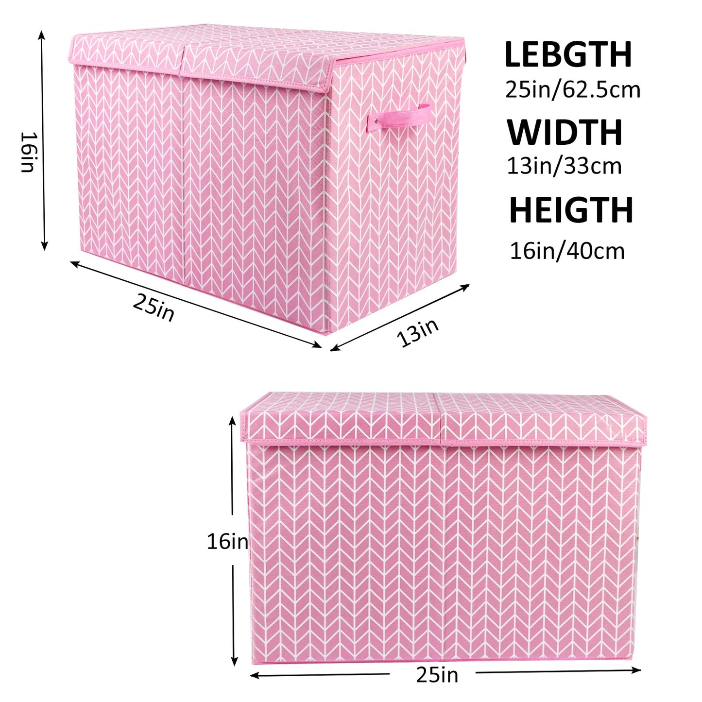 Mayniu Large Toy Storage Box Chest for Girls Kids, Sturdy Toy Box Bin Organizer Baskets with Lid for Living Room, Nursery, Closet, Bedroom, Playroom 25"x13" x16" (Pink)