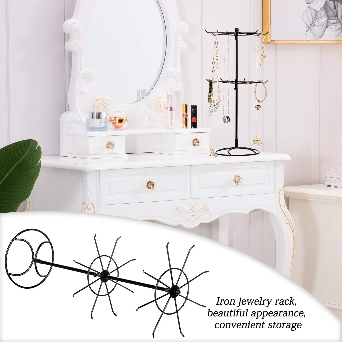 2 Tier Jewelry Display Holder,Retail Spinner Display Stand,Rotating Bracelet Storage Rack,Dressing Table,Black