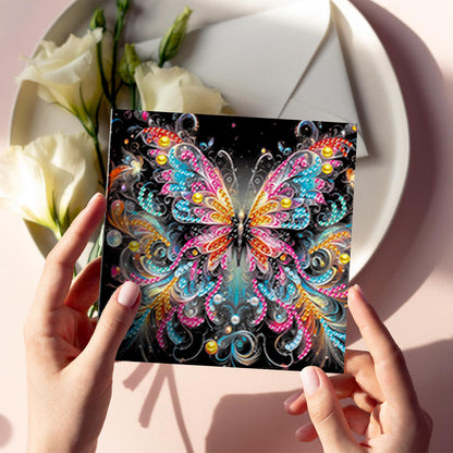 pigpigboss 6 Packs Butterfly Diamond Art Greeting Cards with Envelope, Special Shaped Drill Flower Butterfly Diamond Art Birthday Thank You Cards for Adult Holiday Blessing
