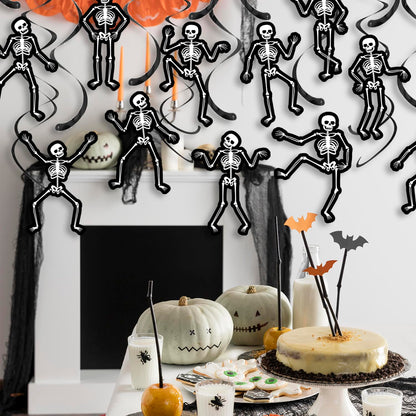 Halloween Skeleton Hanging Swirls Black Horror Theme Party Ceiling Decorations Skull Bone Hanging Cutout Streamers 20 Pack Halloween Birthday Party Supplies for Home Haunted House Decor