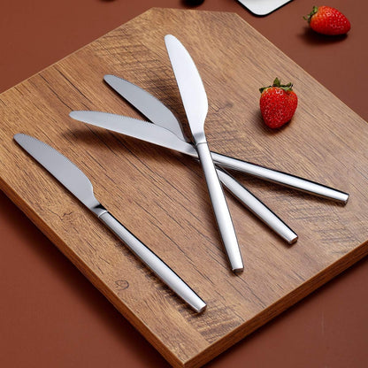 Berglander Dinner Knives Set of 6 - Stainless Steel Shiny Modern Butter Knife Table Knives, Dishwasher Safe