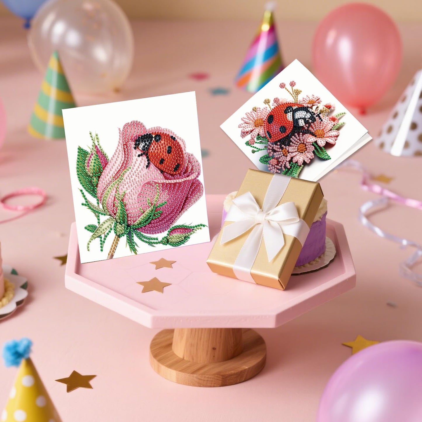JZHYOAN 6Pcs Ladybug Flower Diamond Painting Greeting Cards DIY Diamond Art Greeting Card with Envelopes for Adults Embroidery Gem Arts and Crafts Card Kit for Birthday Holiday Mosaic Handmade Gift