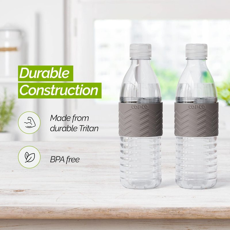 Copco Hydra 16.9 oz Water Bottle, Set of 2 – Leak Proof, BPA Free Tritan, Dishwasher Safe, Twist-Open Body for Ice & Easy Cleaning, Non-Slip Silicone Grip, Ideal for Gym & Office (Gray)