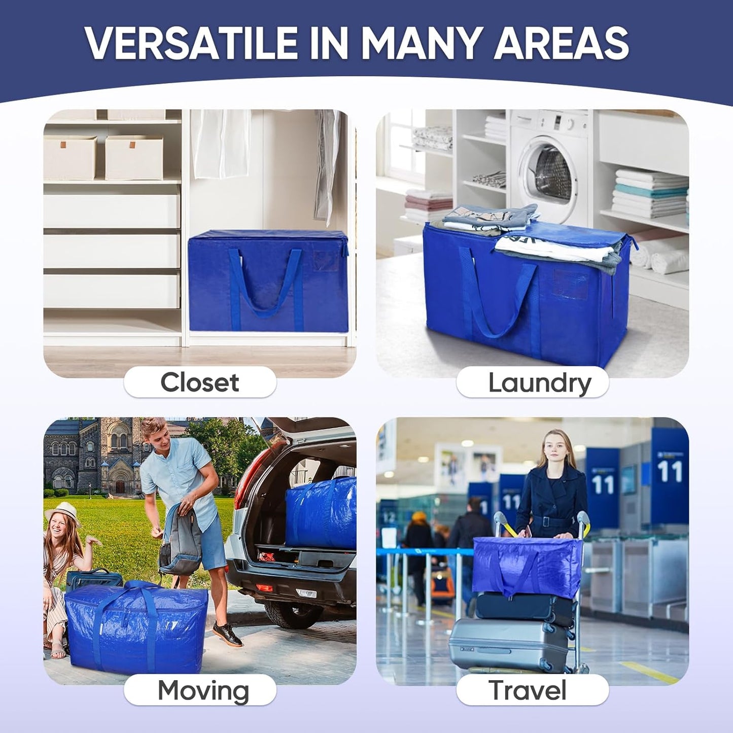 TICONN Extra Large Moving Bags - Heavy-Duty Storage Totes with Zippers & Handles | 18 Gallon, 2 Pack
