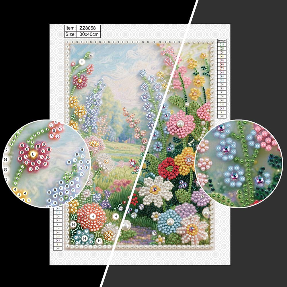 DIADAY 5D DIY Pearl Painting Kit for Adults, Floral Pearl Art with Diamond Special Shape Rhinestones, 3D Relief Beads Craft Home Wall Decor Gift, 12 x 16 Inches