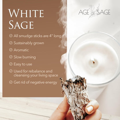 White Sage Smudge Sticks, 4" Long Burning Sage Bundle for Cleansing House, 3 Pack
