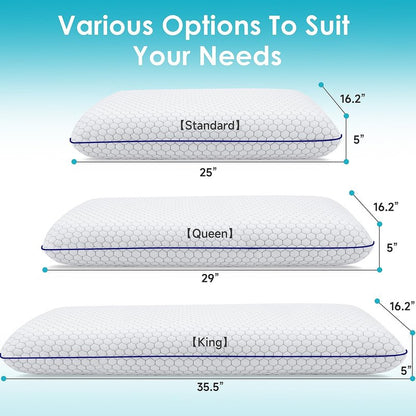 CushyOasis 2 Pack Memory Foam Pillows for Side, Back and Stomach Sleepers, Bed Pillow with Washable Cover and Breathable Mesh, Bed Pillow for Sleeping, Grey，Standard Size