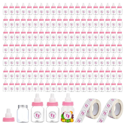 144 Pcs Mini Baby Shower Milk Bottles Favors for Baby Shower White Plastic Mini Bottles for Party Favors Boy Party