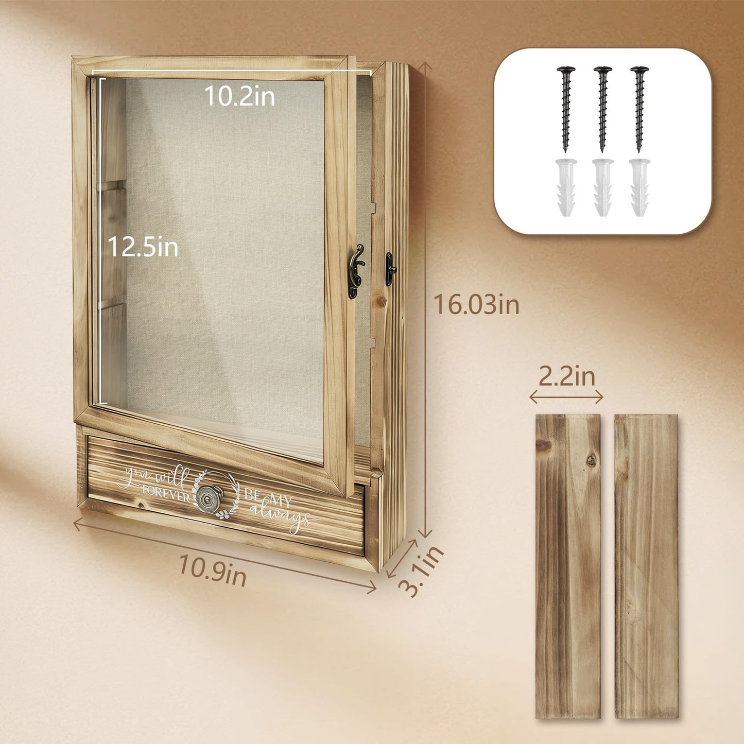 11" x 16" Shadow Box Display Case & Shadow Box Frame - Wooden Wedding Shadow Box with High-Definition Glass, Removable Shelves, Drawer and Linen Lining, for Preserving Photos, Flowers and Keepsakes