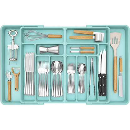 Lifewit Large Silverware Drawer Organizer, Expandable From 21 to 36 Inches, BPA Free Plastic Utensil Tray for Kitchen, Adjustable Flatware and Cutlery Holder for Spoons Forks Knives, Black