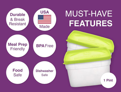 Arrow Reusable Plastic Storage Container Set, 10 Pack, 1 Pint/16 Ounce Each, BPA-Free, Dishwasher/Microwave Safe