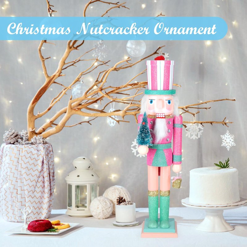 MicoSim Christmas Nutcracker Decor,15" Wooden Nutcracker Decorations,Collects Nutcracker Ornament for Festival Party Outdoor Xmas Gifts (Pink Christmas Tree)…