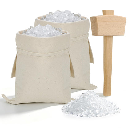 2 Pack Enlarged Canvas Ice Crusher Bags with 1 Mallet -16.5" × 8.7" Reusable Lewis Bags with Wooden Mallet for Home Kitchen Bar Party Ice Breaking