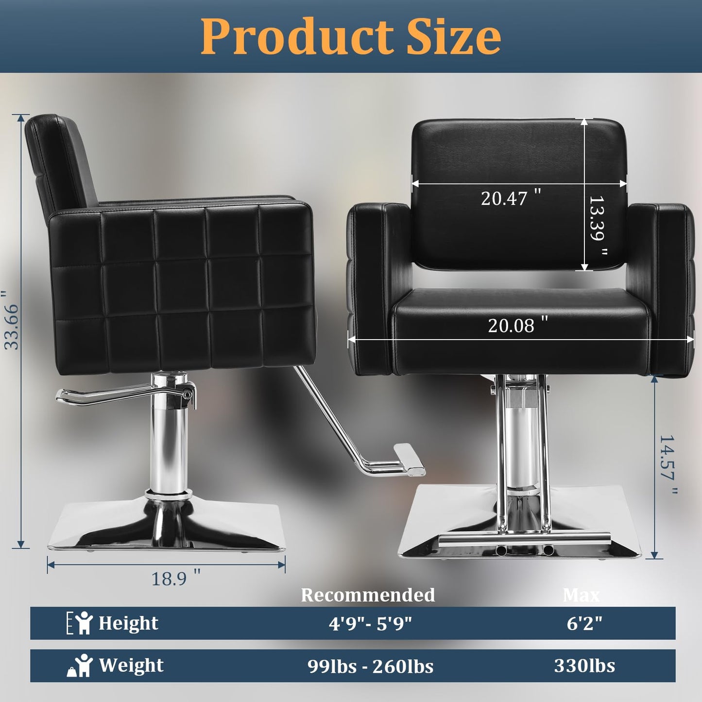 Barber Salon Chair for Barbershop - Load Weight 330 Lbs,Heavy Duty Hydraulic Pump Height Adjustable,360°Swivel with Footrest,Soft Leather with Armrest,Salon Spa,Hair Styling Stylist,Braiding (Black)