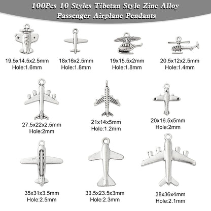 Ipotkitt 100 Pcs 10 Styles Vintage Style Charms Passenger Airplane Charms Aircraft Airliner Charms Jewelry Findings for Jewelry Making DIY Crafts