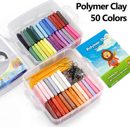 CiaraQ Polymer Clay 50 Colors Starter Kit - Oven Bake Modeling Clay for Kids & Artists, Non-Sticky DIY Clay with Sculpting Tools, Fun Gift for Children Ages 4+, 2.8 lb