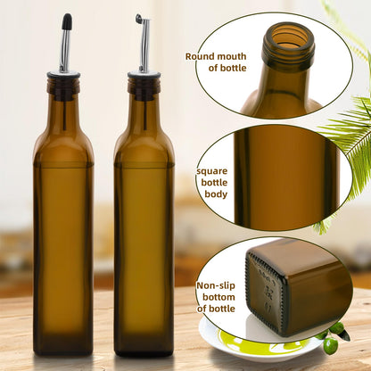 eispap 17oz 4 Pcs Olive Oil Dispenser Bottle,500ml Glass Oil and Vinegar Dispenser Set with 4 Stainless Steel Pourers, 8 Labels,Funnel Oil Bottles for Kitchen (Brown)