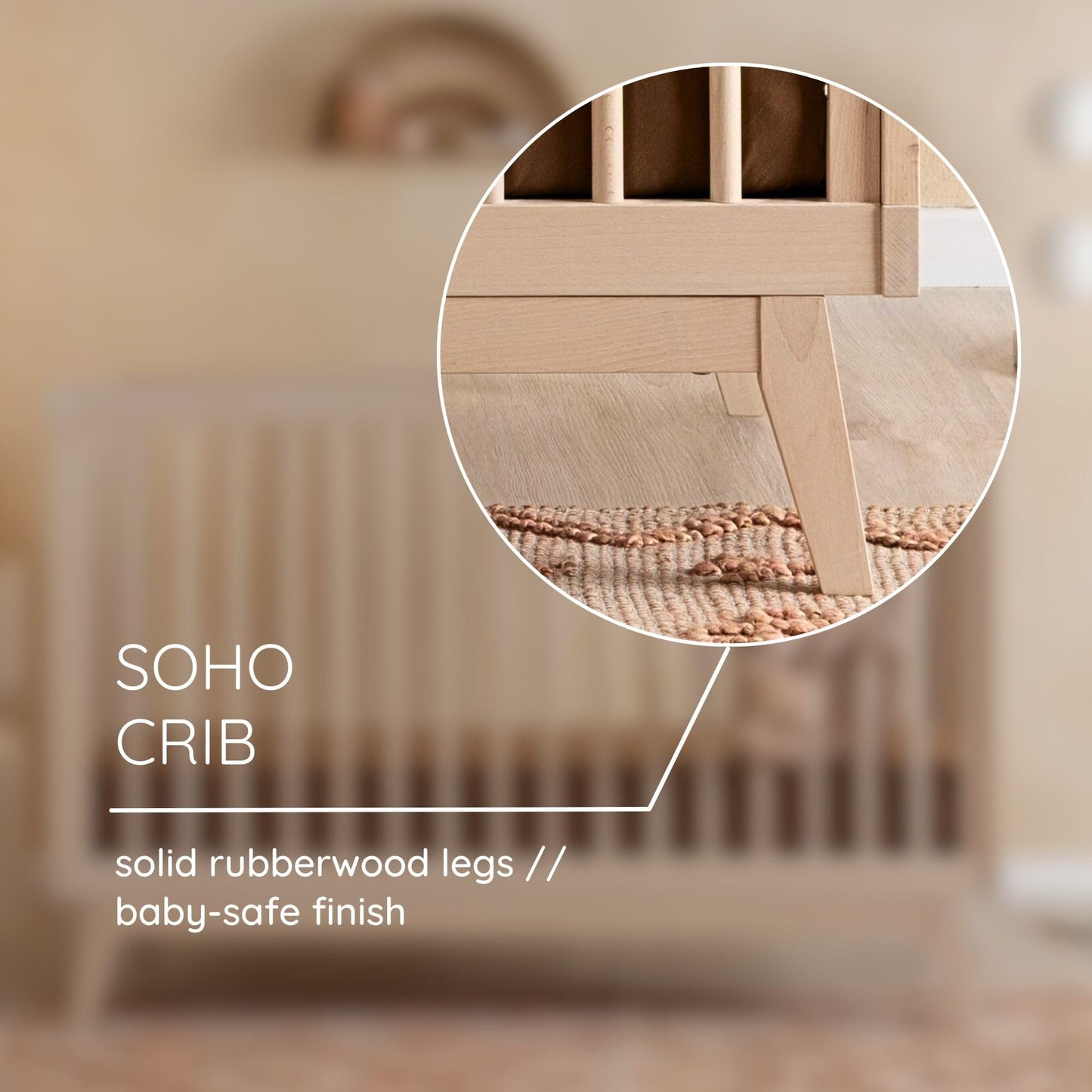 dadada Baby Soho 3-in-1 Convertible Wooden Crib to Toddler Bed - Made in Italy, GREENGUARD Gold Certified, Baby-Safe Finish, Handcrafted Beechwood, Modern Design, 3 Adjustable Heights (Washed Natural)