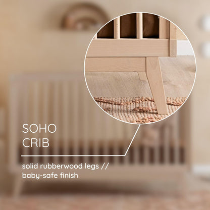dadada Baby Soho 3-in-1 Convertible Wooden Crib to Toddler Bed - Made in Italy, GREENGUARD Gold Certified, Baby-Safe Finish, Handcrafted Beechwood, Modern Design, 3 Adjustable Heights (Washed Natural)