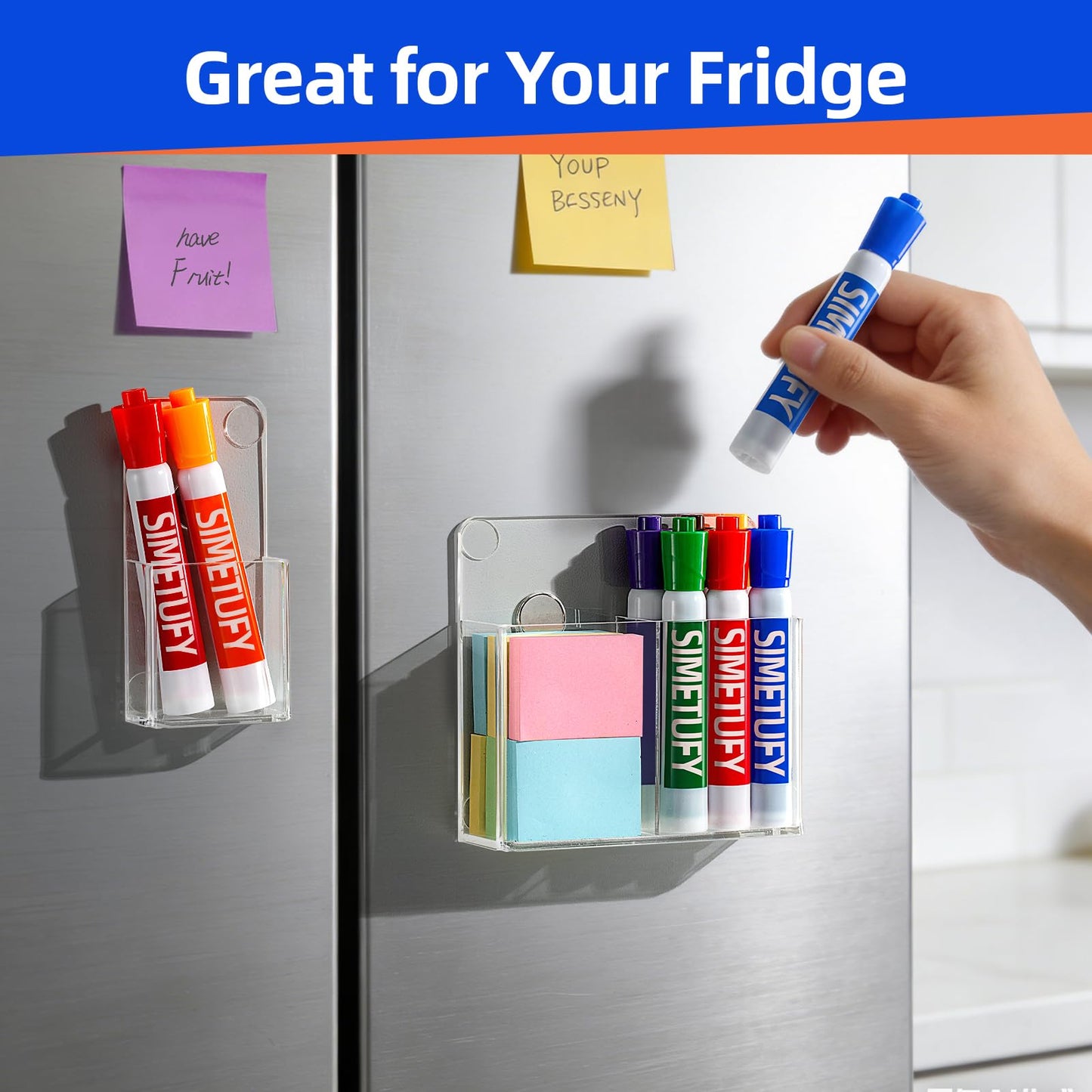 Simetufy Magnetic Pen Holder, 2 Pack Magnetic Dry Erase Marker Holder, Non-slip Acrylic Pen Holder for Fridge, Pencil Organizer for Refrigerator, Whiteboard, Locker Accessories