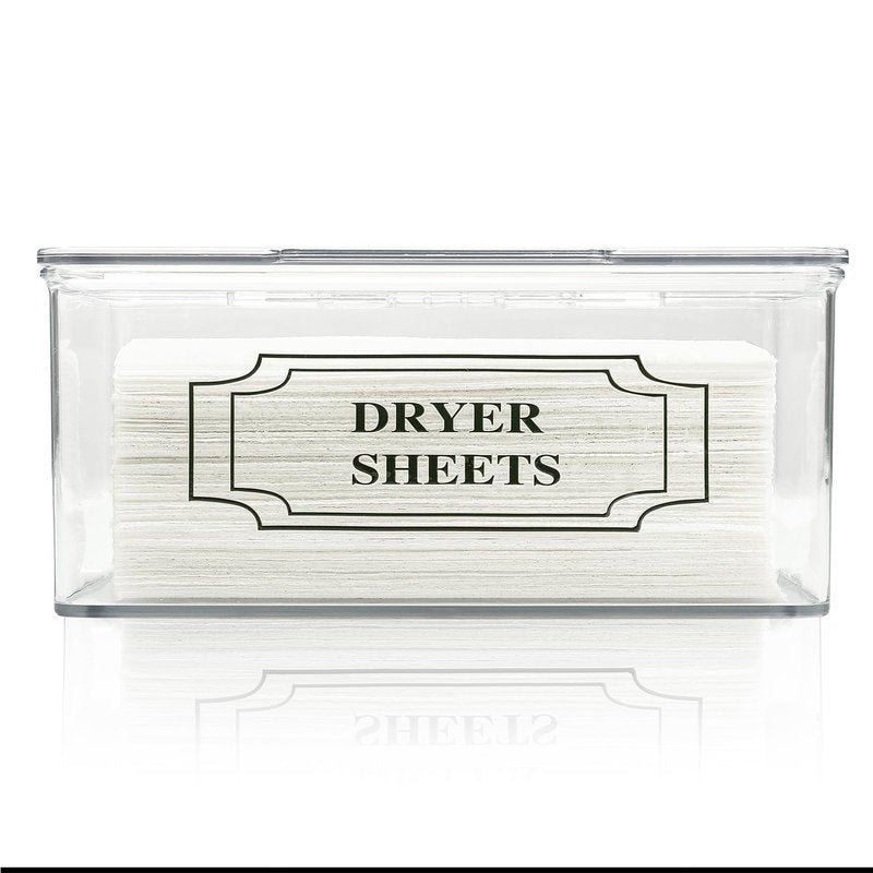 SSTATES Clear Acrylic Dryer Sheets Holder, Flip-top Laundry Pods Container with 2 Label Decals for Laundry Room Organization and Décor, Stackable Storage Box (2 Pack)