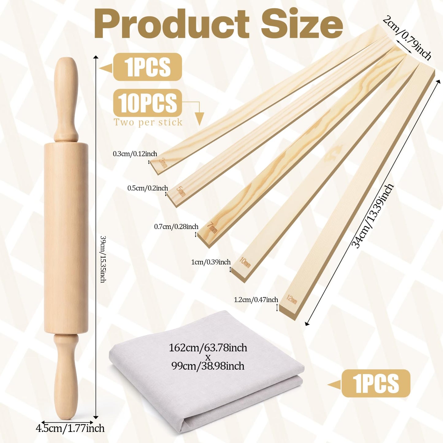 IMengjbang 12 Pcs Pottery Tools Set, Wooden Clay Rolling Pin with 5 Size Thickness Guides, Linen Tablecloth for Ceramic Pottery Making, Clay Roller for Crafts