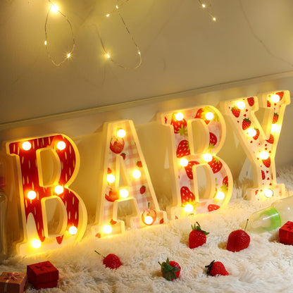 Realspring Baby Shower Sign Babe Marquee LED Letters Battery Operated Light up Centerpieces Glowing Home Table Party Decor for Boy Girl Gender Reveal Birthday, 8.26''(Strawberry,Red)