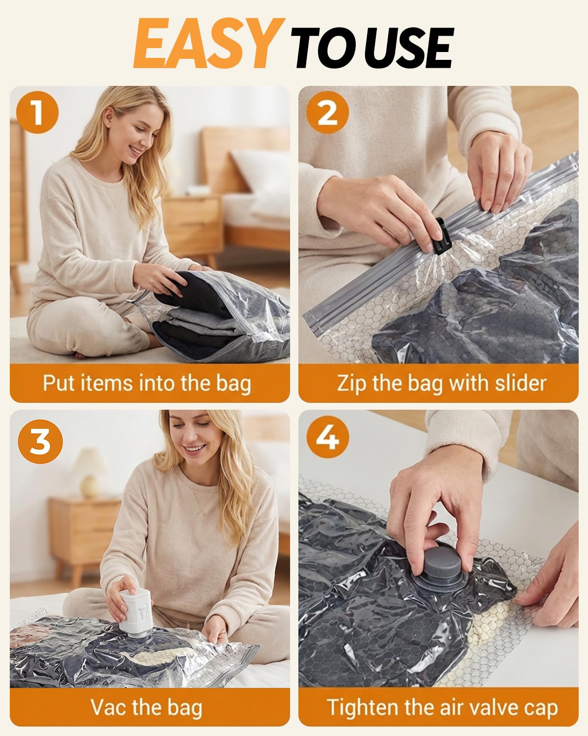 Maraiss Vacuum Bags for Travel with Rechargeable Air Pump, 15 Pack Carry-on Size Compression Packing Bags to Maximize Space & Travel Storage, Space Saver for Clothes, Bedding and Pillows