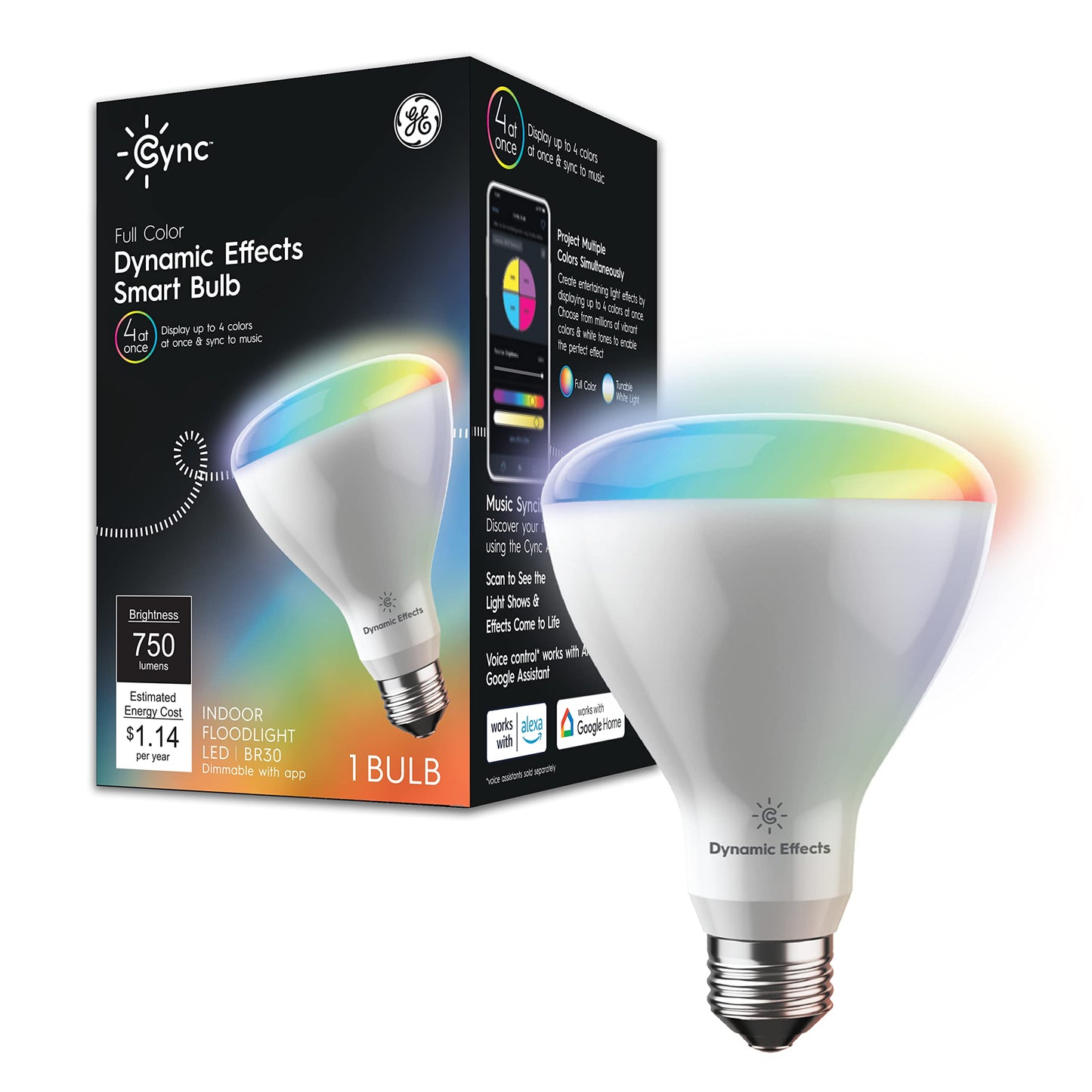 GE Cync Dynamic Effects A19 LED Smart Light Bulbs, Bluetooth and WiFi Color Changing Lights with Music Sync, Compatible with Alexa and Google Home (2 Pack)