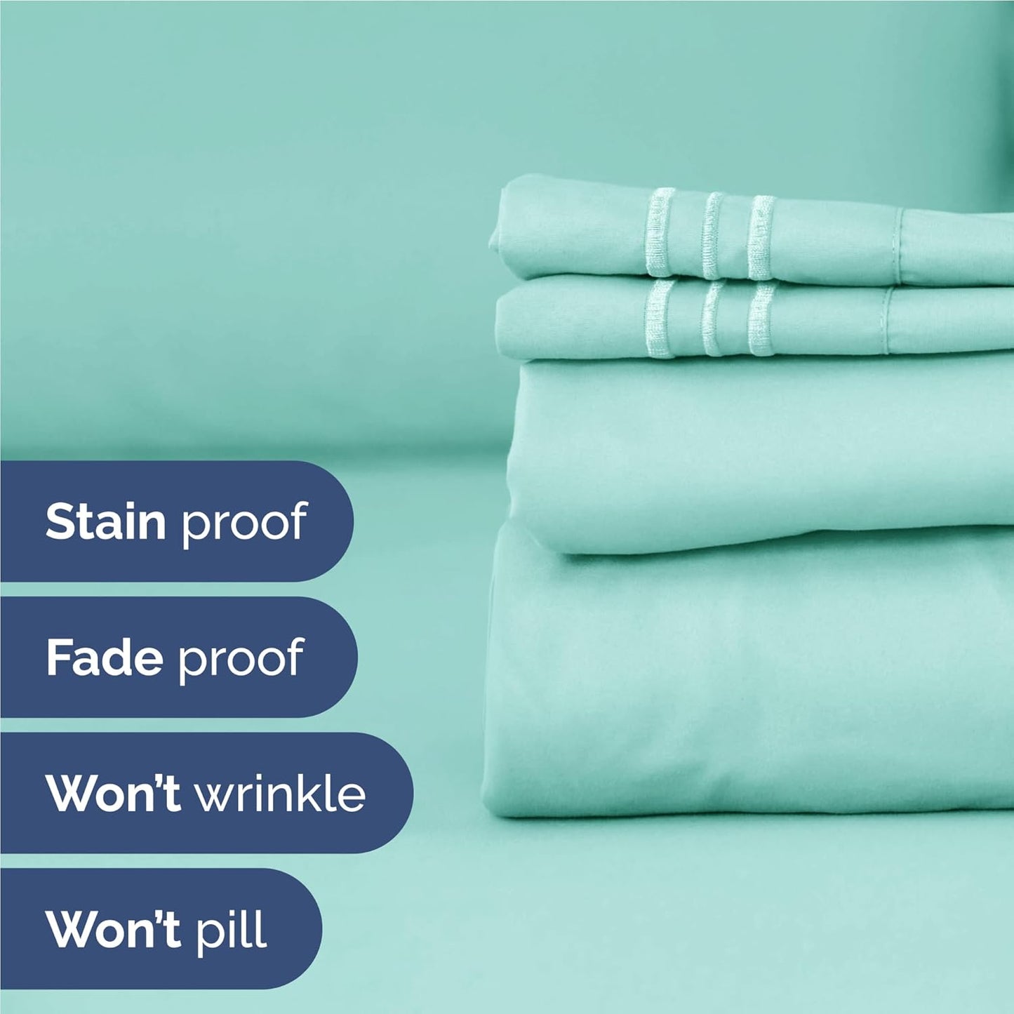 Skiennix Full Size 4-Piece Sheet Set - Comfy, Breathable & Cooling Luxury Bedding - Deep Pockets, Ultra-Soft, Wrinkle-Free - Spa Blue