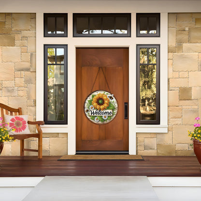 STGLCR DIY Welcome Wreath Acrylic Diamond Art Painting Kits Special Shaped Rhinestone Round Flower Bee Diamond Art Window Pendants Hanging Kits Mosaic Making Kits by Number Kits for Home Garden Wall