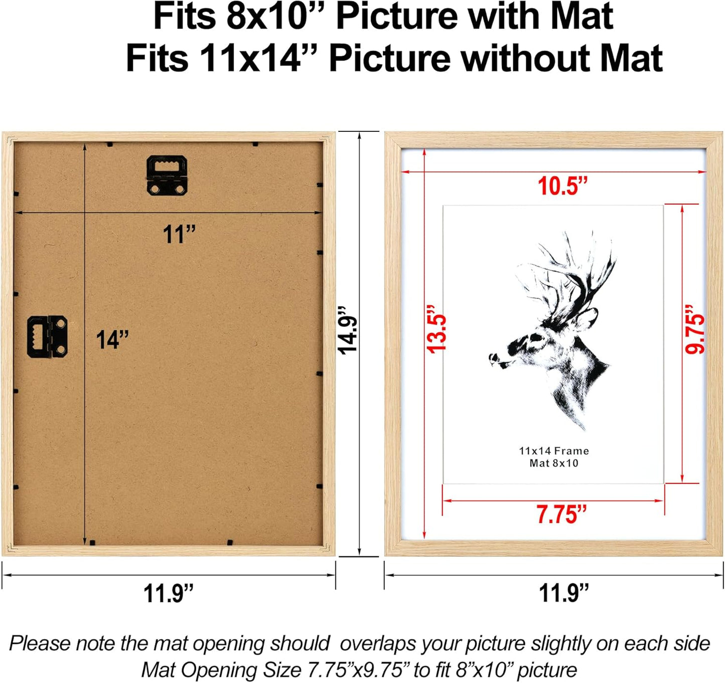 11x14 8x10 Set 4, 11x14 (4 pack, Yaetm Wood Picture Frame with Mat for of Natural Solid Oak Wood Frame with Tempered