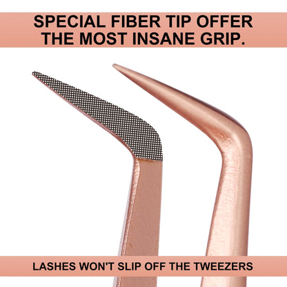 Fiber Tip Lash Tweezers For Eyelash Extension 4 Pcs Tweezers Professional Artist Tech Work Kit Tools,Best Volume Eyelash Lashes Extensions Precision Supplies Volume Boot 90 45 Degree(Rose Gold)