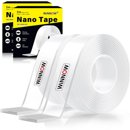 Double Sided Heavy Duty Extra Strong Adhesive Tape -Indoor/Outdoor General Purpose Nano Tape for securing Picture Frames, Carpets. - Reusable and Without Leaving Adhesive Marks (2 Pack)