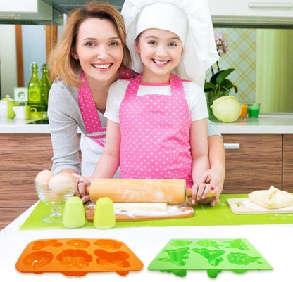SENHAI 2 Pcs Insect Shape Silicone Trays, 6-Cavity 3D Dragonfly Butterfly Ladybug Cake Baking Molds - Orange, Green