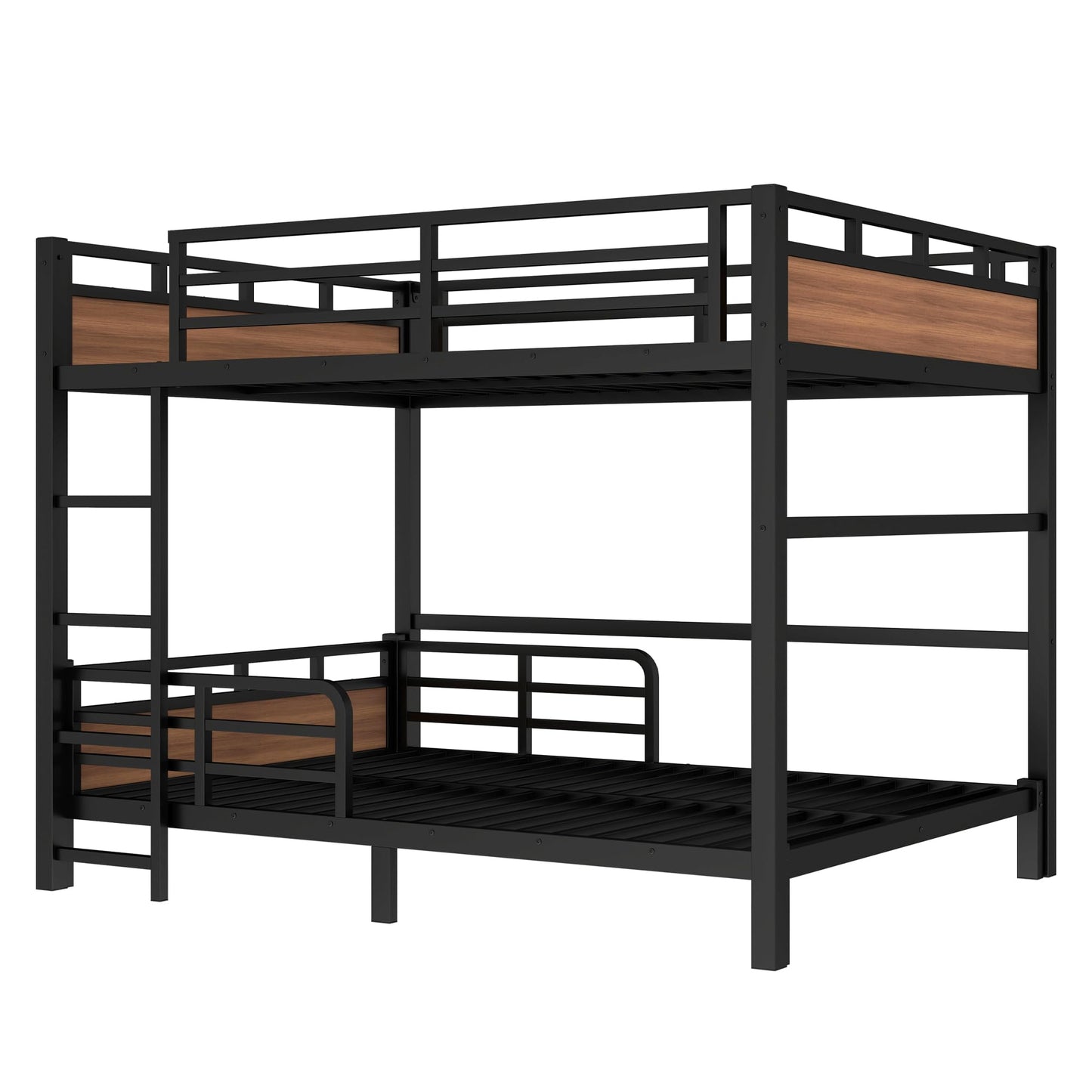 Bellemave Detachable Bunk Bed Queen Over Queen, Metal Bunk Bed with Guardrails, Queen Size Loft beds for Kids, Teens & Adults（Walnut Color）