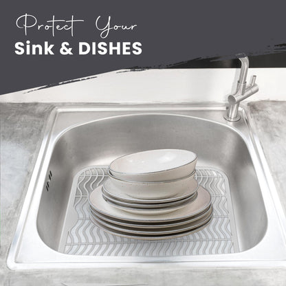 DecorRack 2 Sink Protectors for Kitchen Sink, Plastic 12" x 11" Dish Rack, Protect Sink from Stains, Damage, Scratches, Dishwasher Safe Grid Mat for Kitchen (2 Pack, White)
