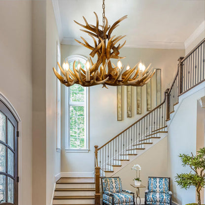 Fayelight Deer Antler Chandelier Lighting,Large Deer Rustic Farmhouse Chandelier Light Fixtures for Dining Room Living Room Kitchen Island Bedroom Entryway Foyer (9 Lamp Arms + 6 Arms)