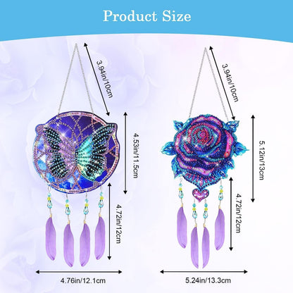 EEEKit 2PCS Diamond Painting Suncatcher Kit, Hanging Diamond Art Painting Suncatcher, DIY Crystal Art Wind Chime for Home Wall Window Decor