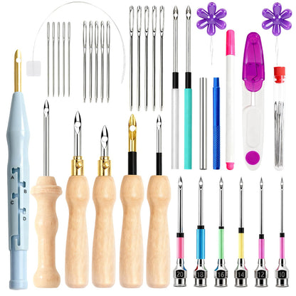 AUGSUN 39Pcs Punch Needle Kit, Punch Needle Tool Adjustable Punch Needle Embroidery Kits Wooden Handle Embroidery Pen for Embroidery Floss Cross Stitching Beginner