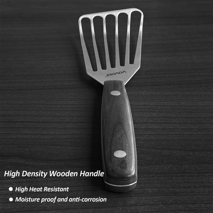 2 Pack Stainless Steel Fish Spatula Turner, Slotted Spatulas for Flipping, Turning, Frying & Grilling, Wooden Full Tang
